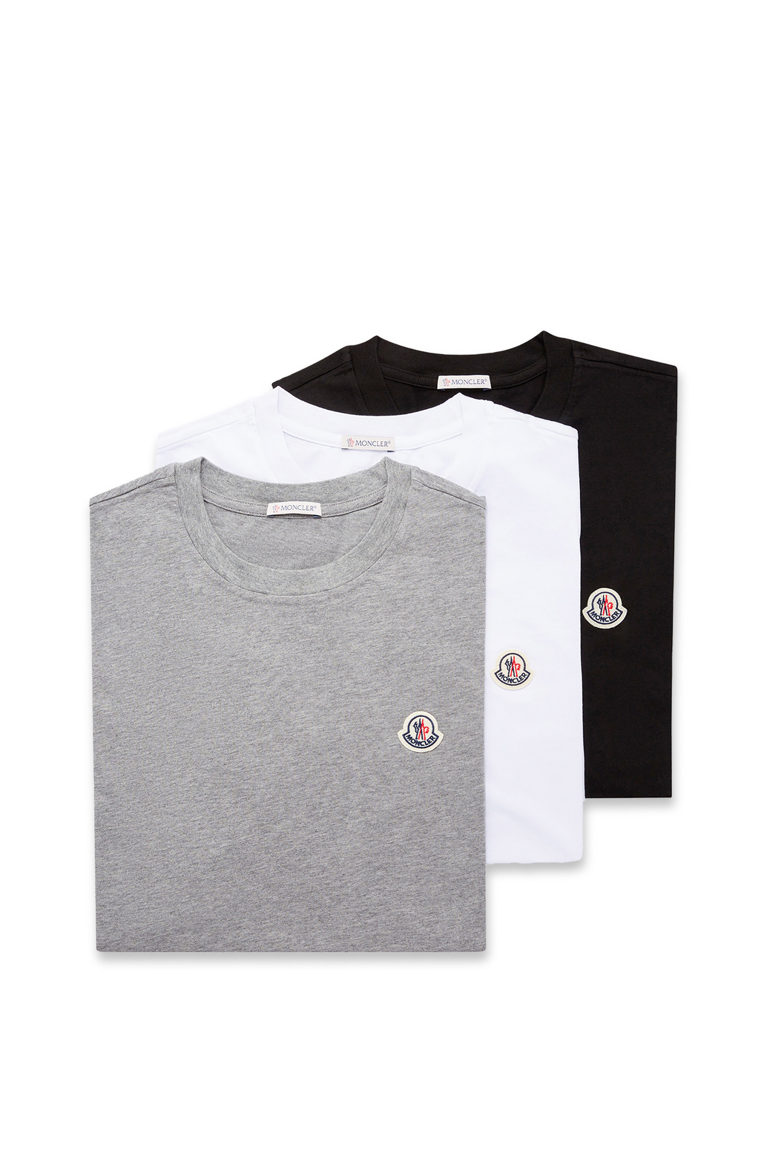 Logo Patch Cotton T-Shirt (Pack of Three) Men White & Black & Grey Moncler 2